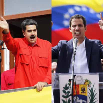 ‘Dos presidentes’. A la derecha, Juan Guaidó, presidente de la Asamblea Nacional, durante una manifestación en las calles de Caracas en la que se proclamó “presidente encargado” de Venezuela. A la izquierda, el presidente Nicolás Maduro, durante un mitin en el Palacio de Miraflores en el que llamó a los órganos de Justicia a “actuar apegados a la ley”. (ARCHIVO)