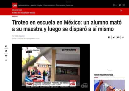 Diversos medios a nivel internacional retomaron la tragedia ocurrida en el colegio Cervantes de Torreón, Coahuila. (ESPECIAL)