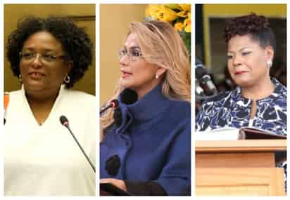 Las únicas dirigentes de América, Mia Amor Mottley (d), Jeanine Áñez (c) y Paula Mae-Weekes (i).