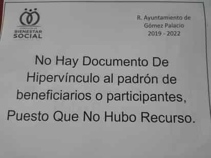 Esta es la leyenda que aparece en el sitio oficial del Ayuntamiento de Gómez Palacio. No han tenido nada que informar.