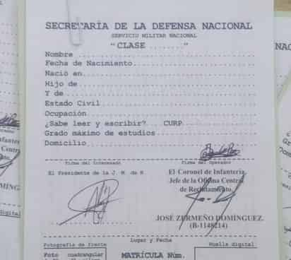 A través de la Junta Municipal de Reclutamiento en Francisco I. Madero se informó que ya iniciaron el trámite para que los jóvenes nacidos en el año 2003 y anteriores puedan tener su cartilla de identidad del Servicio Militar Nacional. (MARY VÁZQUEZ)