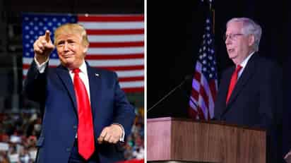 El expresidente de EUA Donald Trump instó este martes a los republicanos a que reemplacen como su líder en el Senado a Mitch McConnell, quien pronunció un discurso muy duro en su contra al finalizar este fin de semana el 'impeachment'. (ESPECIAL)