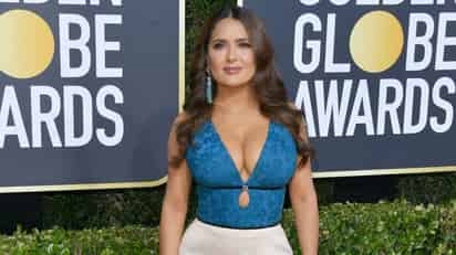 Salma Hayek figura entre los últimos fichajes para la lista de presentadores de la 78 edición de los Globos de Oro, que se retrasó dos meses debido a la pandemia y que se celebrará el próximo domingo con una gala en gran medida virtual. (ESPECIAL)       
