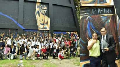 El excampeón mundial de boxeo, 'Pipino' Cuevas, recibió un reconocimiento a su brillante trayectoria con el mural “Con el puño en alto” en el Centro Deportivo, Ecológico y Cultural Plateros, en la Alcaldía Álvaro Obregón en la Ciudad de México. (ESPECIAL)