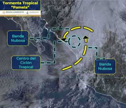 'Pamela' se localiza actualmente en tierra sobre Durango, a 140 km al nor-noreste de Mazatlán, Sin., y a 145 km al oeste-noroeste de Durango, Dgo. (ESPECIAL)