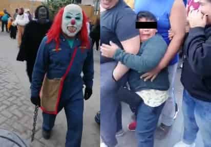 Un niño se vio asustado cuando los 'viejos' de la danza en el centro de Gómez Palacio, pasaron cerca de él (CAPTURA)
