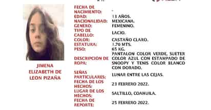 Piden colaboración para dar con paradero de menor de 13 años en Saltillo