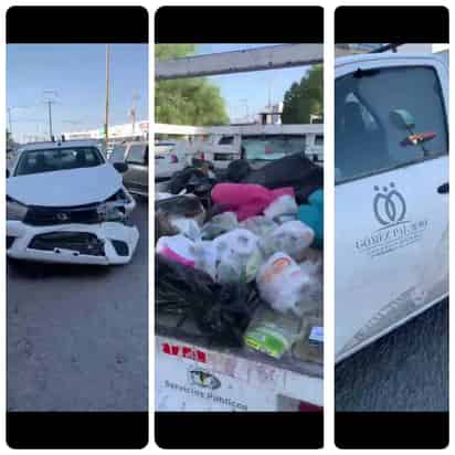 La caja de la camioneta estaba cargada con algunas despensas sin logotipos, así como con cobijas. (EL SIGLO DE TORREÓN)