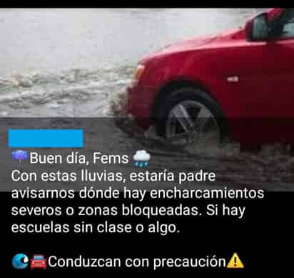 Mujeres se solidarizan en redes sociales durante la lluvia que se registró ayer por madrugada. (EL SIGLO DE TORREÓN)