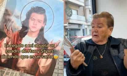 Una mujer de la tercera edad fue víctima de una broma que le hizo su nieta al regalarle un cuadro de 'San Harry Styles'.