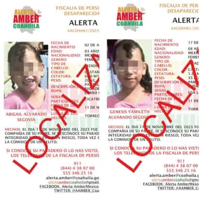 Desactivan Alerta Amber tras la localización de Abigail, de 3 años y Yamileth, de 8 años de edad.