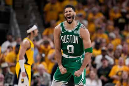 Jayson Tatum, celebra después del Juego 3 de las finales de baloncesto de la Conferencia Este de la NBA contra los Pacers de Indiana. (AP)