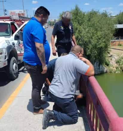 Rescate de hombre en el puente que cruza el río Escondido. (RENÉ ARELLANO)