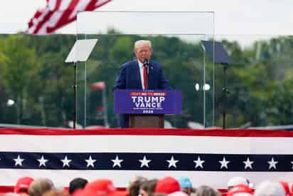 El candidato presidencial republicano Donald Trump durante un acto de campaña en el Museo de la Aviación de Carolina del Norte, el miércoles 21 de agosto de 2024, en Asheboro, Carolina del Norte. (AP)