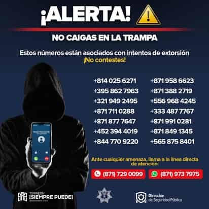 DSPM Torreón exhorta a evitar extorsiones telefónicas