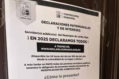 En mayo los servidores públicos de Lerdo presentan su declaración patrimonial