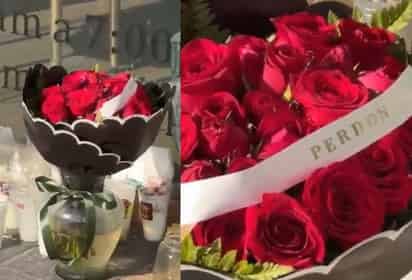 Ramo de flores afuera de la estética de Valeria Márquez (ESPECIAL)
