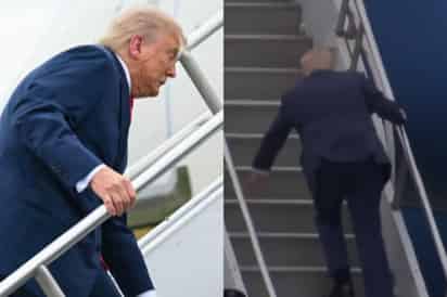 Donald Trump tropieza al subir al Air Force One y redes lo comparan con Joe Biden