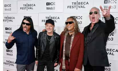 Metallica durante la alfombra roja en la presentación nuevo documental 'Metallica Saved My Life' en el Festival de cine de Tribeca. Foto: EFE