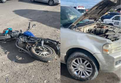 Motociclista impacta contra camioneta frente a fraccionamiento Morelos II de Gómez Palacio