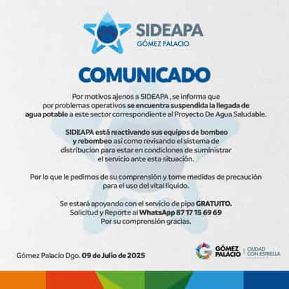 Baja presión del agua en el Campestre; es por interrupción del suministro de Agua Saludable