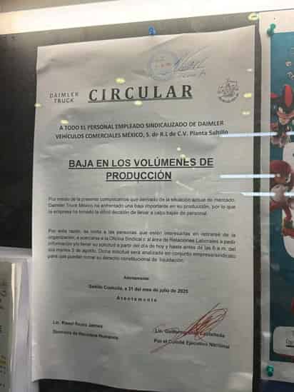 Implementa Daimler Truck en Derramadero recorte de personal por baja producción