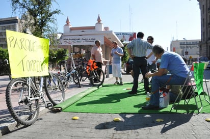 Autos. Frente a la Plaza de Armas, los ambientalistas simularon un microparque.