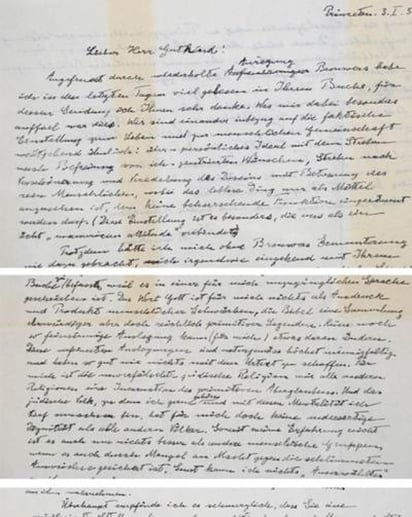 'Ahora que he declarado abiertamente nuestras diferencias en convicciones intelectuales todavía es claro para mí que estamos muy cerca el uno del otro en lo esencial, es decir, en nuestras evaluaciones de la conducta humana', escribió Einstein a Eric Gutkind. (Fuente: eBay)