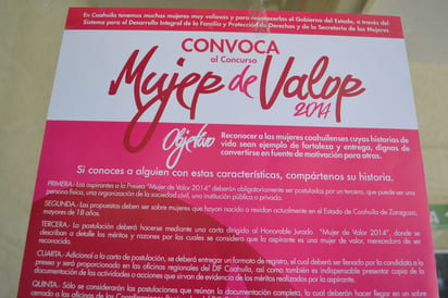 Concurso.  Dif Estatal y Secretaría de la Mujer, invitan a participar por el premio 'Mujer de Valor 2014' .  