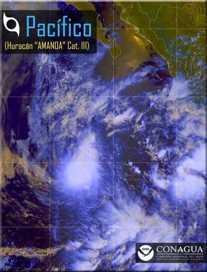 El huracán 'Amanda', perdió fuerza en las últimas horas y regresó hoy a la categoría 2 en la escala Saffir-Simpson. (Twitter) 