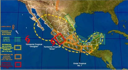 Dos tormentas se sitúan al mismo tiempo en el Pacífico Mexicano. (Conagua) 