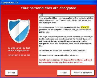 El virus llamado cryptolocker encripta el disco duro y cualquier unidad de almacenamiento, de tal suerte que toda la información que contiene queda bloqueada o secuestrada. (TOMADA DE INTERNET)