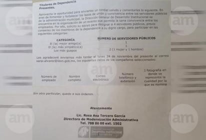 La jefa de Modernización Administrativa, Rosa Ana Tercero García, envió una circular a los titulares de las diversas dependencias, para que hagan sus propuestas a más tardar el 24 de noviembre. (PERIÓDICO AM)