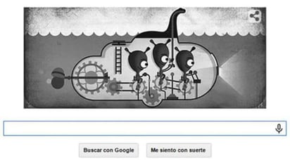 El doodle del buscador en Internet ilustra su página principal con unos marcianitos que pedalean al interior de un submarino que da cuerpo del mítico animal de cuello alargado y que fue fotografiado por Robert Kenneth en el lago de las tierras altas de Escocia. (Internet)
