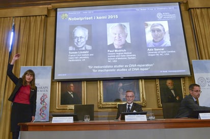 Tres investigadores comparten el Nobel de Química por estudios sobre el ADN. (EFE)