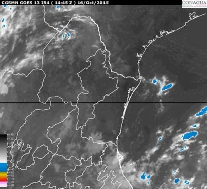 Se pronostica para los estados del norte cielo de medio nublado a nublado, con precipitaciones menores a 25 mm en Chihuahua, Coahuila, Nuevo León, Zacatecas y Durango.