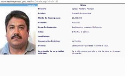 Se busca. Se han incrementado los operativos en Michoacán, en busca de Ignacio Rentería Andrade.