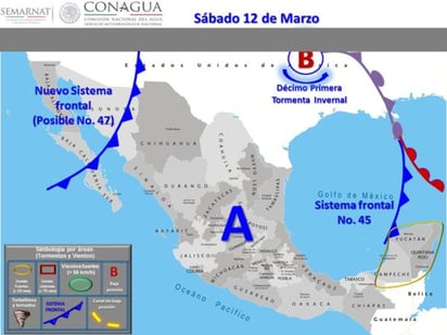 Estos fenómenos ocasionarán para los próximos días potencial de lluvias que pueden estar acompañadas de tormentas eléctricas, granizadas y rachas de viento de hasta 80 km/h, con posibles tolvaneras y remolinos. (TWITTER)