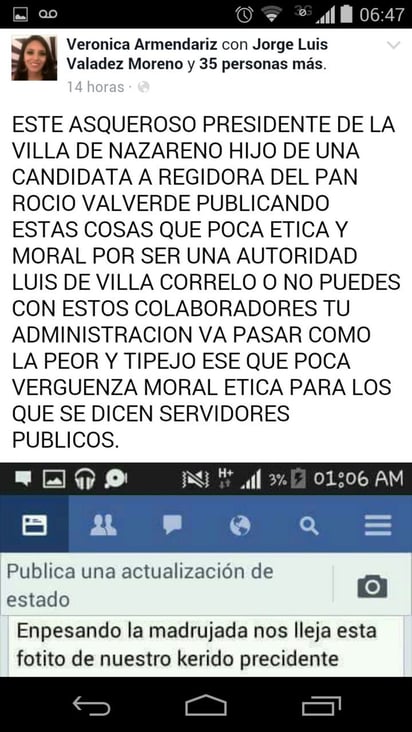 El mensaje de la usuaria donde exhibe al alcalde. (ESPECIAL)