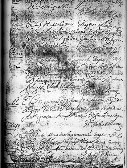 Primeras constancias signadas por el br. Matheo de Barraza en Parras. Enero de 1641. 
