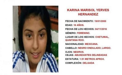 La menor, de 16 años de edad, salió de su domicilio, ubicado en Chetumal, el pasado viernes 4 de noviembre para ir a su escuela CBTA No. 11, sin que hasta el momento se conozca su paradero. (ESPECIAL) 