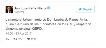 Peña Nieto se expresó en redes sociales. (TWITTER)