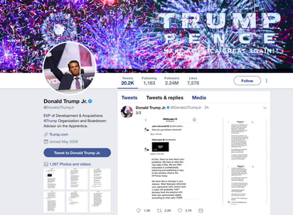 Datos. La publicación de los mensajes en Twitter por parte de Donald Trump Jr. ocurrió horas después del reporte. (AP)