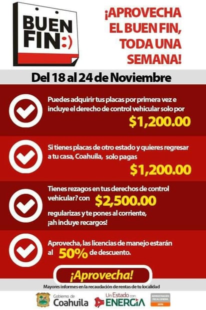 El incentivo fiscal se extender a una semana, del 18 al 24 de noviembre en un horario de 9:00 horas a 16:00 horas. (ESPECIAL)
