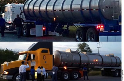 Evidencia. Dos de las pipas y sus conductores fueron asegurados a la altura del Ejido Las Barrancas, en Matamoros. (AGENCIA REFORMA)