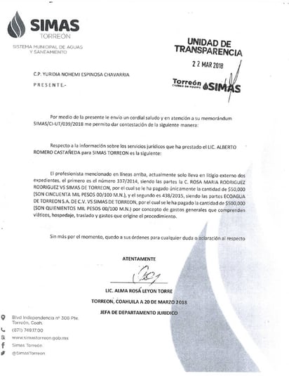 No saben. Consejeros del Simas votarán para darle 2 millones de pesos al Despacho Romero Castañeda. Pero ya dieron 500 mil.