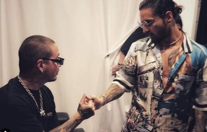 El encuentro entre Maluma y J Balvin fue compartido en las redes sociales. (ESPECIAL)