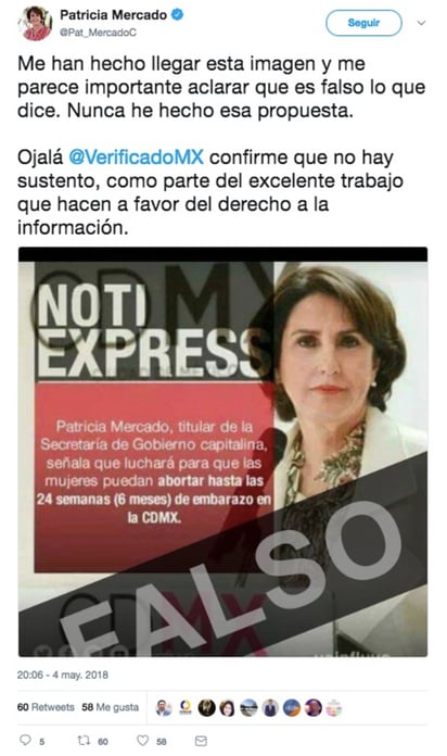 Defensa. La exsecretaria de Gobierno de la CDMX desmintió el contenido de una imagen difundida en redes. (VERIFICADO 2018)