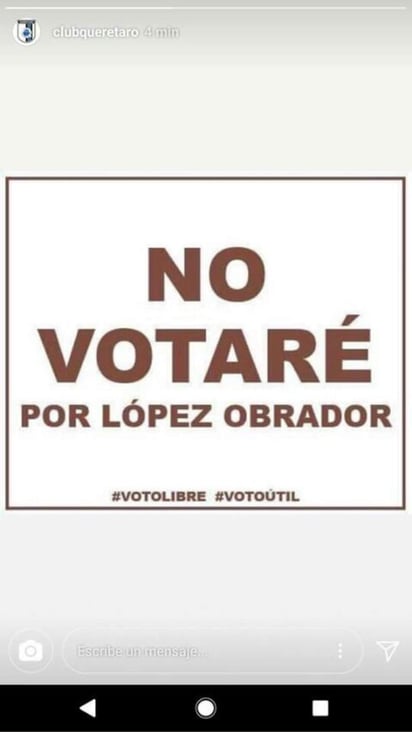 Fue a través de las historias de Instagram que se publicó un mensaje en contra de Andrés Manuel López Obrador. (ESPECIAL)
