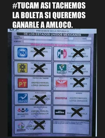 INE aprobó que podrán ser validos todos aquellos votos de ciudadanos que marquen toda la boleta electoral con los nombres, siglas, apodos. (VERIFICADO 2018) 